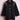 Black denim jacket with silver sequin floral embroidery on shoulders displayed on pink wire mannequin