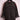 Black corduroy jacket with red bead embroidery on shoulders, button-down front, and rolled cuffs on pink stand